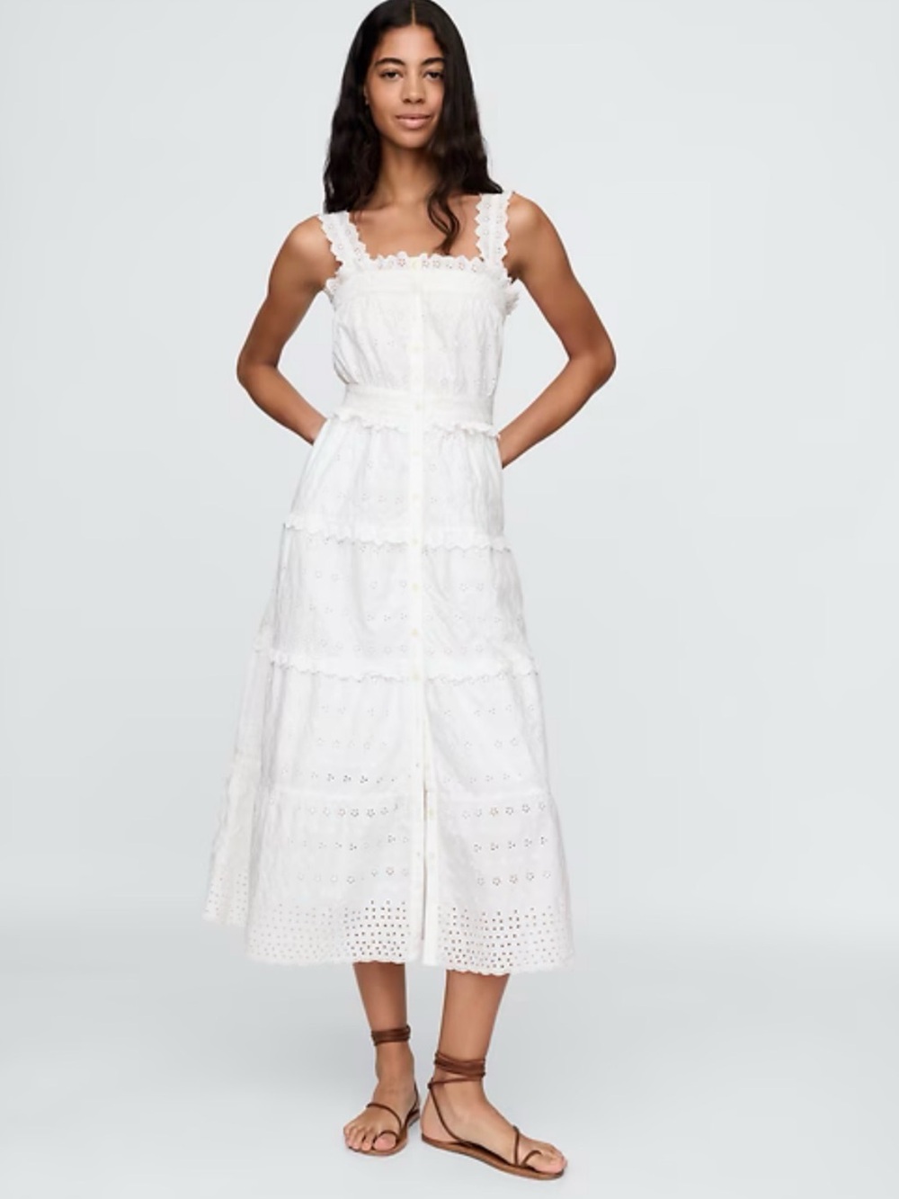 Gap × DÔEN Eyelet Midi Dress white Sz M